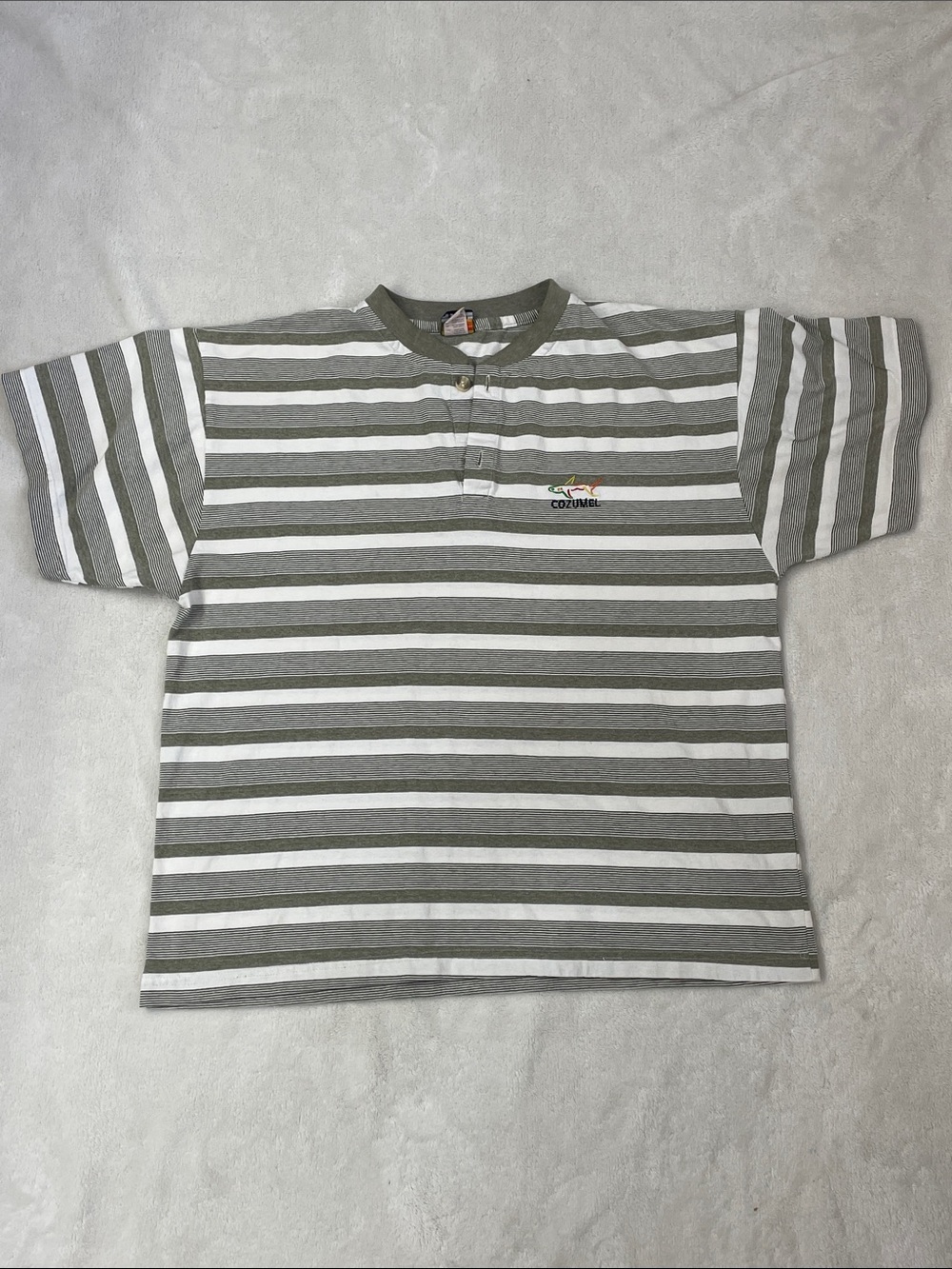 Fins Cozumel Striped Henley Short Sleeve Tee - Khaki & White